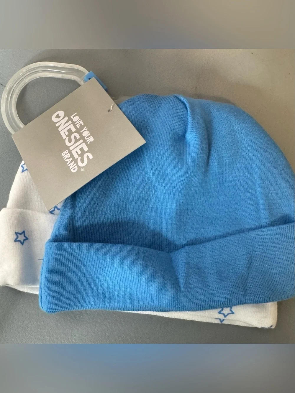 Gerber White Baby Beanie Blue Star Accents 2-pack set babies 0-6 months